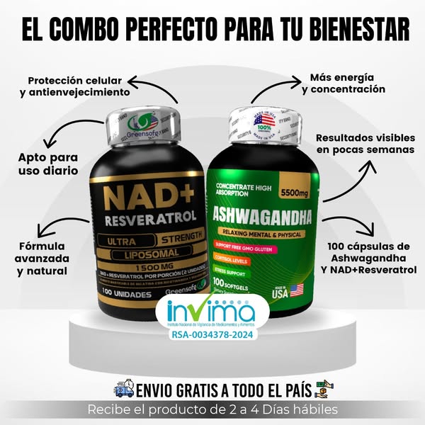 SUPER COMBO ANTIEDAD: NAD+RESVERATROL-ASHWAGANDHA⭐⭐⭐⭐⭐