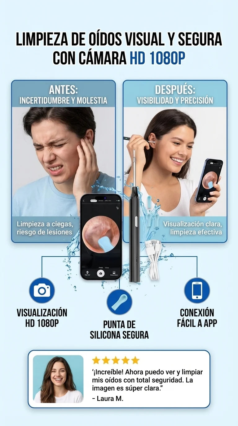 LIMPIADOR DE OÍDOS INTELIGENTE - VE DENTRO DE TU OÍDO Y ELIMINA EL CERUMEN DE FORMA SEGURA⭐⭐⭐⭐⭐