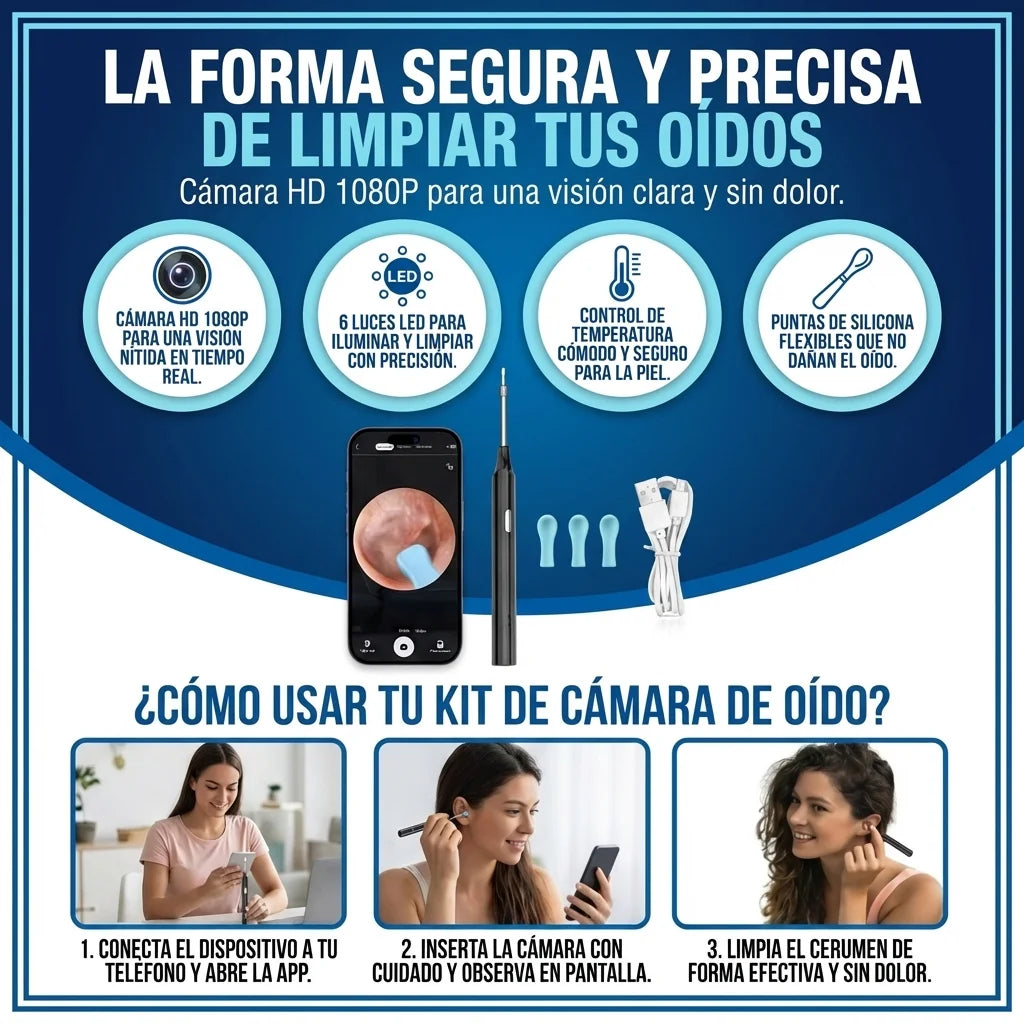 LIMPIADOR DE OÍDOS INTELIGENTE - VE DENTRO DE TU OÍDO Y ELIMINA EL CERUMEN DE FORMA SEGURA⭐⭐⭐⭐⭐